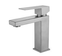 Stainless Steel Bathroom Basin Sink Faucet Deck Mount Square Single Handle Single Hole Cold Hot Water Mixer Washing Tub Crane