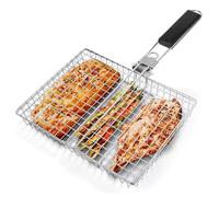 Stainless Steel BBQ Basket for Grill - Lockable Non-Stick Grilling Basket for Fish, Steak, Shrimp & Veg - Foldable Handle, Rustproof & Dishwasher Safe - Outdoor Barbecue Accessory Gift
