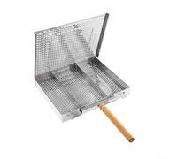 Stainless Steel BBQ Basket With Removable Wooden Handle And Lockable Grid For Chicken Fish And Vegetable Grilling(Single Handle)