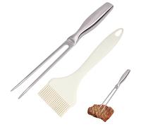 Stainless Steel BBQ Fork & Brush Set - Premium Meat Fork for Carving, Lifting Roasts & Turkey, Long Fork for Meat Lifting & BBQ Serving, Ergonomic Handle for Great Slicing Meats Roasts & Turkey