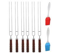 Stainless Steel BBQ Fork Skewers Set Premium Durable U Shaped Barbecue Forks with Silicone Baking Oil Brushes for Grilling Chicken Beef Mutton for Outdoor BBQ Family Gatherings