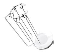 Stainless Steel BBQ Skewer Stand with Tray, 5 Picks for Grilling | Detachable Vertical Design, Silver Finish, Compact 28x12x12cm Rack for Chicken, Sausages, Camping or Tailgates