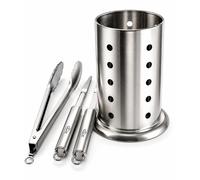 Stainless Steel BBQ Tool Set with Tongs and Utensil Holder for Grill Cooking