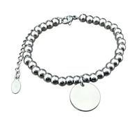 Stainless Steel Beaded Bracelet with Round Disc Charm, Adjustable Chain, Polished Silver Finish(10pcs), Adjustable, Stainless Steel, crystal