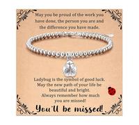 Stainless Steel Beaded Bracelets for Women Animals Charm, Inspirational Luck Card, Christmas Birthday Mother's Day Jewelry Gifts for Mom Daughter Wife Sisters, One Size, Stainless Steel, no gemstone