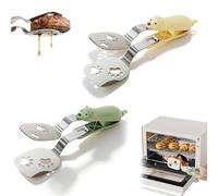 Stainless Steel Bear Pancake Griddle Clip, 2-in-1 Cute Bear Spatula Tongs with Locking Clip, Multifunctional Food Turner & Clamp, for Steak, Eggs, Pancake, Multifunctional Kitchen Tool (2 Color)
