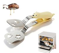 Stainless Steel Bear Pancake Griddle Clip, 2-in-1 Cute Bear Spatula Tongs with Locking Clip, Multifunctional Food Turner & Clamp, for Steak, Eggs, Pancake, Multifunctional Kitchen Tool (Yellow)