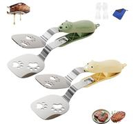 Stainless Steel Bear Pancake Griddle Clip, 2-in-1 Cute Bear Spatula Tongs with Locking Clip, Multifunctional Stainless Steel Clamp Food Turner, Thickened Handle Grill for Steak, Eggs, Pancake (ab)