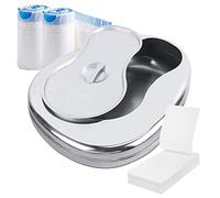 Stainless Steel Bed Pan for Elderly Females Heavy Duty Bedpan Set with 30 Liners Disposable and Super Absorbent Pads Thick Large Bed Pans with Lid for Men Women Home Use
