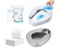 Stainless Steel Bedpan Set with 30 Disposable Liners & 30 Absorbent Pads, Daily Aid for Elderly Men and Women, Home & Care Centers (Without Lid)
