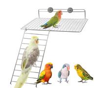 Stainless Steel Bird Cage Platform and Ladder Set, Flat Grid Perch & Play Gym for Parakeets Cockatiels Conures Quaker Parrots, Easy Clean Parrot Cage Accessories
