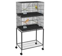 Stainless Steel Bird Cage with Stand for Small Parrots - Portable Aviary with Rolling Wheels for Finches Canaries Lovebirds
