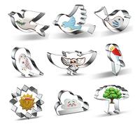 Stainless Steel Bird Cookie Cutters - 9-Piece Set: Dove, Pigeon, Owl, Sparrow, Parrot, Little Bird, Flying Woodland Animals and Sky Sun Cloud Tree Shapes - Biscuit and Fondant Molds
