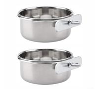 Stainless Steel Bird Feeder Bowls 2 Pack - Built to Last for Parrots Canaries Budgies and Hamsters Without Rust or Warping (Single hole Diameter 10 cm)