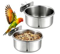 Stainless Steel Bird Food Cup 2 Sets for Pet Birds Silver