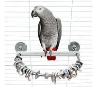 Stainless Steel Bird Perch with Chew Toys - 304 Metal U-Shape Parrot Stand, Embossed Anti-Slip Grip & Clinking Nut Bolt Accessories for Beak Trimming, Cage Perch for Cockatiel Lovebird Budgie