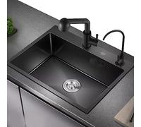 Stainless Steel Black Bar Kitchen Single Bowl Pull Out Faucet Complete Accessories (Size : 50x40x20cm)