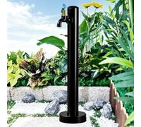 Stainless Steel Black Cylindrical Outdoor Water Column with Faucet, Security Lock, Floor-Mounted Outdoor Hydration Source for Irrigation Washing, Decorative(Height: 60cm/23.6in)