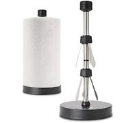 Stainless Steel Black Paper Towel Holder Designed for Easy One-Handed Operation - This Sturdy Weighted Paper Towel Dispenser Countertop Model Has Suction Cups and Holds All Paper Towel Rolls