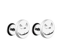 Stainless Steel Black/Silver Jack Skellington Cut-Out Round Circle Button Stud Post Earrings（10mm） ER72, 10 mm, Stainless Steel, No Gemstone