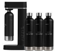 Stainless Steel Black Sparkling Water and Soda Maker Machine with 3 Black Stainless Steel 1L Re-Usable Bottle