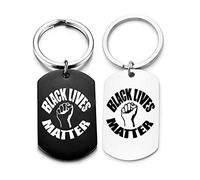 Stainless Steel BLM Jewelry Black Lives Matter Fist Stop Resisting Dog Tag Keychain Set for Couples Y961, Black&white, M