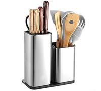 Stainless Steel Block and Utensil Holder Designed for Compact Kitchen Spaces with Non Slip Features to Keep Utensils and Knives Secure (Cooking)