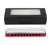 Stainless Steel Blues Harmonica, 10 Holes Key of EB, Bendeis HARP, for Beginners and Professionals, with Stainless Cover (Red