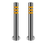 Stainless Steel Bollard Parking Post with Anchor Bolts, Traffic Safety Solution for Driveway and Construction, 2PCS, 100cm Height, Durable Metal Design