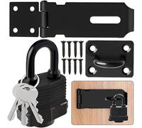 Stainless Steel Bolt Lock Hasp & Padlock with Screws, 4 Inch Heavy Duty Padlock Hasp and Waterproof Door Lock, Shed Lock Latch Staple for Garden, Bedroom, Door, Cupboard