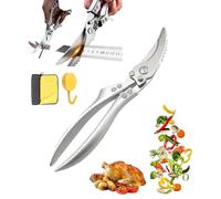 Stainless Steel Bone Cut Kitchen Scissors, Heavy Duty Poultry Shears with Spring Loaded Handle, Sharp Detachable Kitchen Shears for Chicken Meat Fish, Non-Slip Grip, Dishwasher Safe (Silver - A)