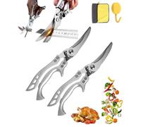 Stainless Steel Bone Cut Kitchen Scissors, Heavy Duty Poultry Shears with Spring Loaded Handle, Sharp Detachable Kitchen Shears for Chicken Meat Fish, Non-Slip Grip, Dishwasher Safe (2 - B)