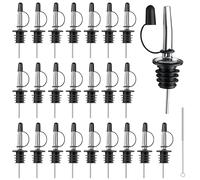 Stainless Steel Bottle Pourers for Spirits with Dust Caps and Small Brush, Quick Pourer with Free Flow, Bottle Pourer for Alcohol, Wine, Liqueur and Olive Oil (Black 24pcs)