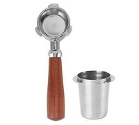 Stainless Steel Bottomless Portafilter, Bottomless Naked Portafilter for Espresso Machine, with Removable Powder Catcher Cup and Mahogany Handle for Home Baristas (Silver)