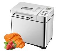 Stainless steel bread machine, 17 in 1 of 2 pounds with a dry fruit dispenser, non-stick ceramic pans and digital touch panel, 3 dimensions of bread