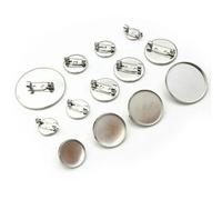 Stainless Steel Brooch Pin Disk Base， Stainless Steel Cabochon And Cameo Settings Charms 10 Pcs Multiple Sizes(16mm)