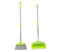 Stainless Steel Broom and Dustpan Kit Green Home Cleaning | Plastic Pan, Clip and Snap Storage, Long Handled Design for Rv and Office Use
