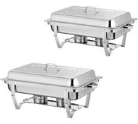 Stainless Steel Buffet Stove, 2 Pack 9L Chafers for Catering, 3 pans*3L food warmer, Foldable Frames Food Warmer Set, with large capacity and lid, for Buffets, Catering,2PC