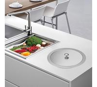 Stainless Steel Built in Trash Bin Lid with Handle Recessed Waste Chute Cover for Office Kitchen & Restaurant Durable 304 Hidden Trash Can Lid