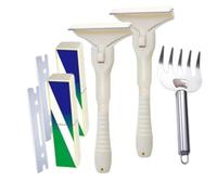 Stainless Steel Butcher Meat Scraper，10 cm (3.9 in)：2 | Replacement Blades | Bone Dust & Fat Removal | Wide Head | Textured Grip | Easy Blade Change