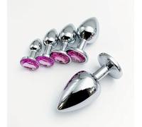 Stainless Steel Butt Plug with Pink Crystal - Small Size Anal Plug for Beginners - Sparkly Jewelled Metal Design - Ideal for Anal Training and Exploration - Comfortable Anal Toy