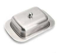Stainless Steel Butter Dish with Dual Lids - Clear Plastic & Metal Cover, Large Capacity Butter Container for Refrigerator & Table, Versatile Kitchen Storage Tray for Butter & Small Fruit(Metal cover)