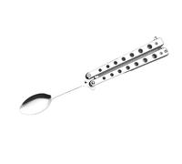 Stainless Steel Butterfly Fork and Spoon, Portable Folding 2-in-1 Cutlery Combo, Compact Reusable Utensil for Outdoor Picnic Kitchen Adults (Spoon)