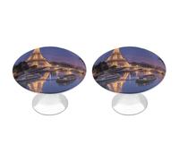 Stainless Steel Cabinet Knobs - Night View of The Eiffel Tower in Paris 1.1 Inch Round Drawer Handles, Aluminum Alloy Furniture Pulls for Kitchen Cabinets, Dressers, Closet Hardware (2-Pack)