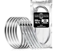 Stainless Steel Cable Ties, Deecam 30 Pcs 7.9×500mm Metal Cable Tie, 304 Stainless Zip Ties with Steel Ball Stopper, Suitable for Exhaust Wrapping, Binding Tie, Garden Repair and Fixed Fence(30 Pcs)