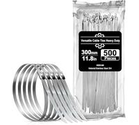 Stainless Steel Cable Ties, Deecam 500 Pcs 4.6×300mm Metal Cable Tie, 304 Stainless Zip Ties with Steel Ball Stopper, Suitable for Exhaust Wrapping, Binding Tie, Garden Repair and Fixed Fence(500 Pcs)
