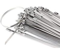 Stainless Steel Cable Ties, Tiberham 100 Pcs 200 x 4.6 mm Heavy Duty Self-Locking Cable Zip Ties, Multi-Purpose Metal Exhaust Wrap Locking Ties for Home Office Garage Workshop