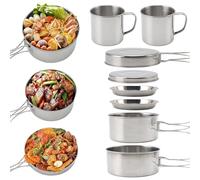 Stainless Steel Camping Cookware Mess Kit 8 Pieces Complete Set with Pots Pan Plates for Mess Tins Cooking Ideal for Backpacking Camping Hiking Suited for 2-3 Persons