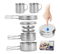 Stainless Steel Camping Cookware Mess Kit,Camping Cooking Set 8Pcs Stainless Steel Camping Cookware Portable Cooking Pot And Pan Set With Plates Cups For 5-6 Adults Outdoor Hiking Picnic Bbq