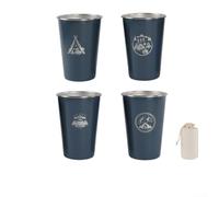 Stainless Steel Camping Mug Set | 500ml 304 Stainless Steel Coffee Cups for Hiking | Lightweight Stackable Outdoor Travel Mugs with Storage Bag | 4-Piece Set(500ml dark blue)